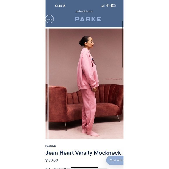 NWT Parke Valentines Day Collection Mockneck Sweatshirt Jean heart blush l / XL - Picture 6 of 7